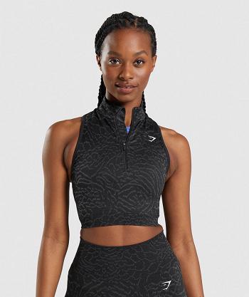 Przycięte Topy Damskie Gymshark Adapt Animal Seamless 1/2 Zip Czarne | PL 2685EBC